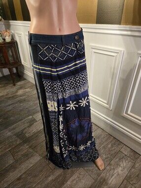 Desigual Navy Patchwork Print Maxi Skirt with Yellow Accents